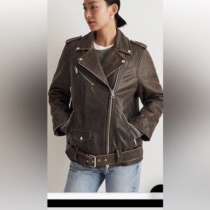 Excellent Condition-Madewell brown leather distressed moto jacket worn once